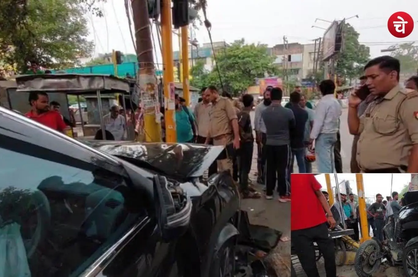 A Creta car that hit a motorcycle in Ghaziabad